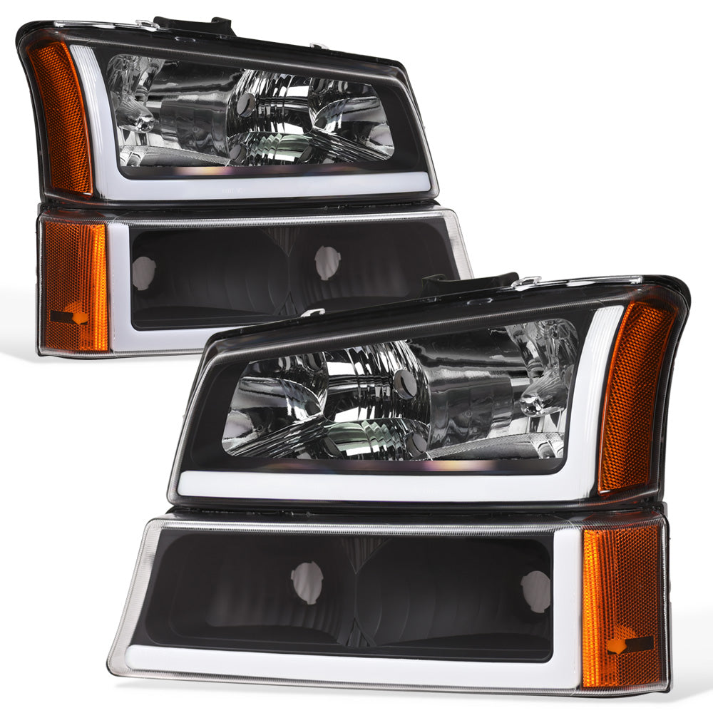 2002-2007 Chevrolet Silverado Avalanche Crystal Headlights Set - Black