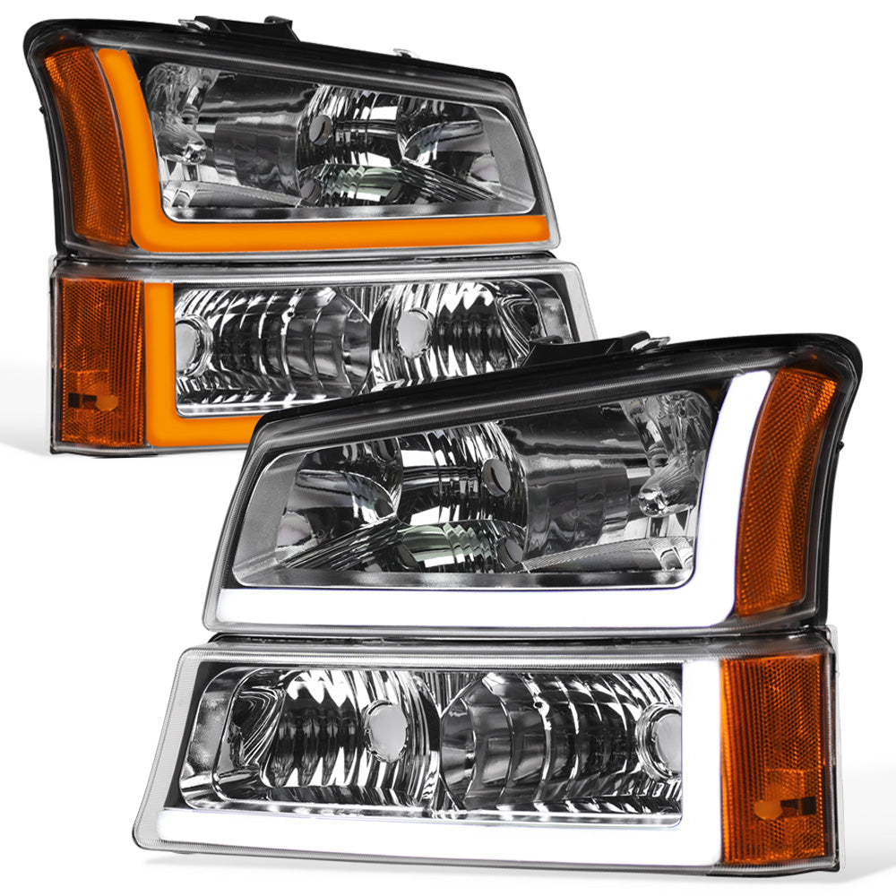 2002-2007 Chevrolet Silverado Avalanche Crystal Headlights Set - Chrome