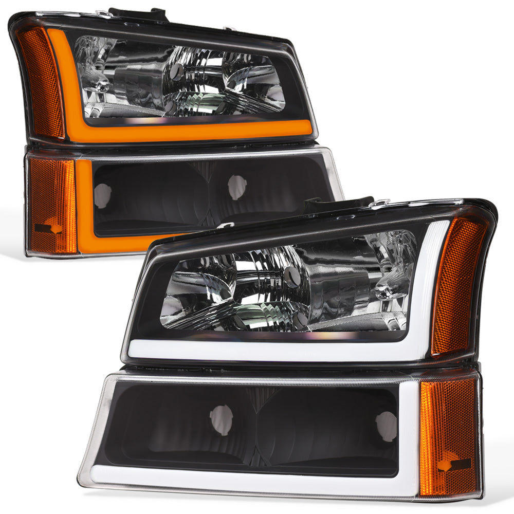 2002-2007 Chevrolet Silverado/Avalanche Crystal Headlights Set - Black