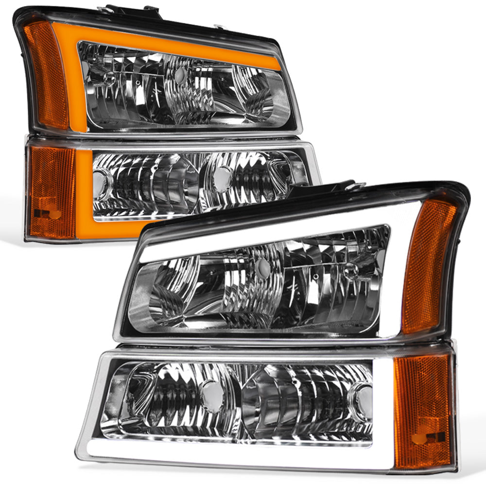 2002-2007 Chevrolet Silverado/Avalanche Crystal Headlights & Signal Lights Set - Chrome