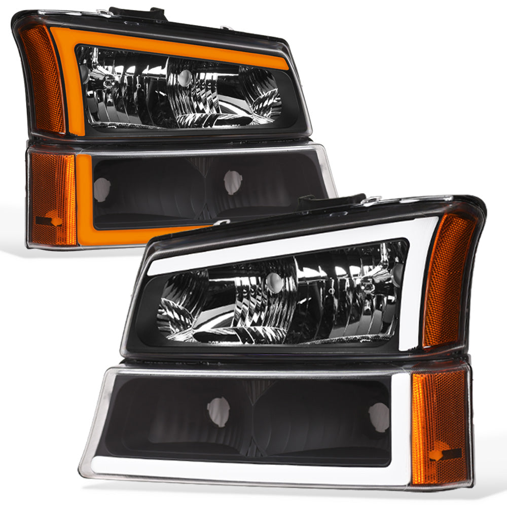 2003-2007 Chevrolet Silverado/Avalanche Crystal Headlights Set - Black