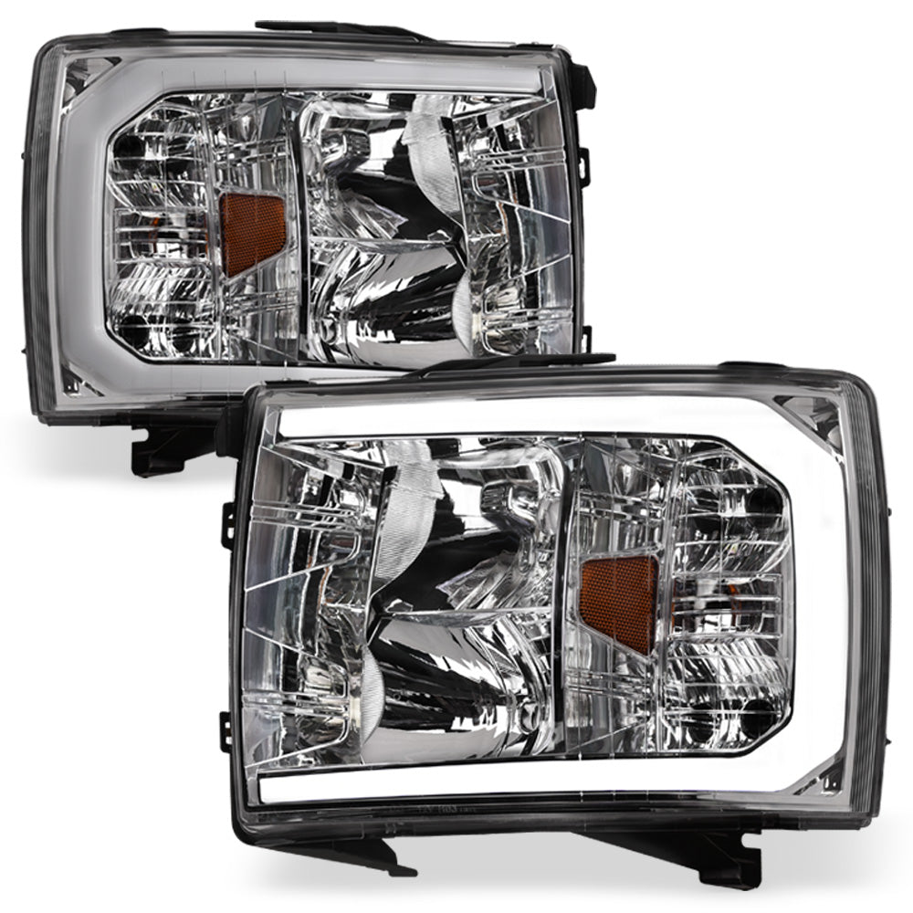 2007-2014 Chevrolet Silverado LED Crystal Headlights w/Light Bar - Chrome