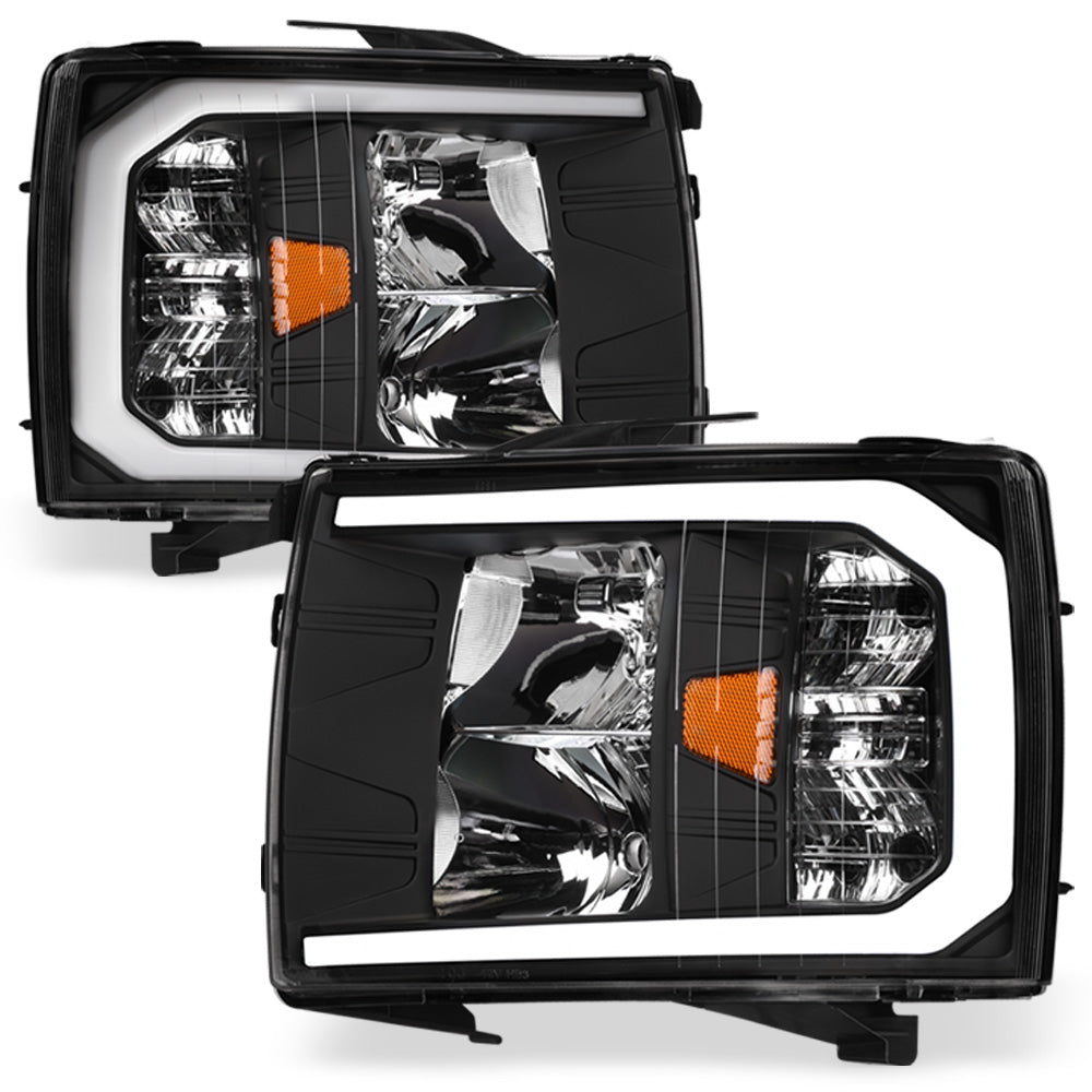 2007-2014 Chevrolet Silverado LED Crystal Headlights w/ Light Bar - Black