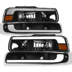 1999-2006 Chevrolet Silverado Suburban Tahoe Crystal Headlights & Bumper Lights Set - Black