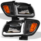 01-04 Toyota Tacoma Crystal Headlights w/ LED Light Bar 4PC Black