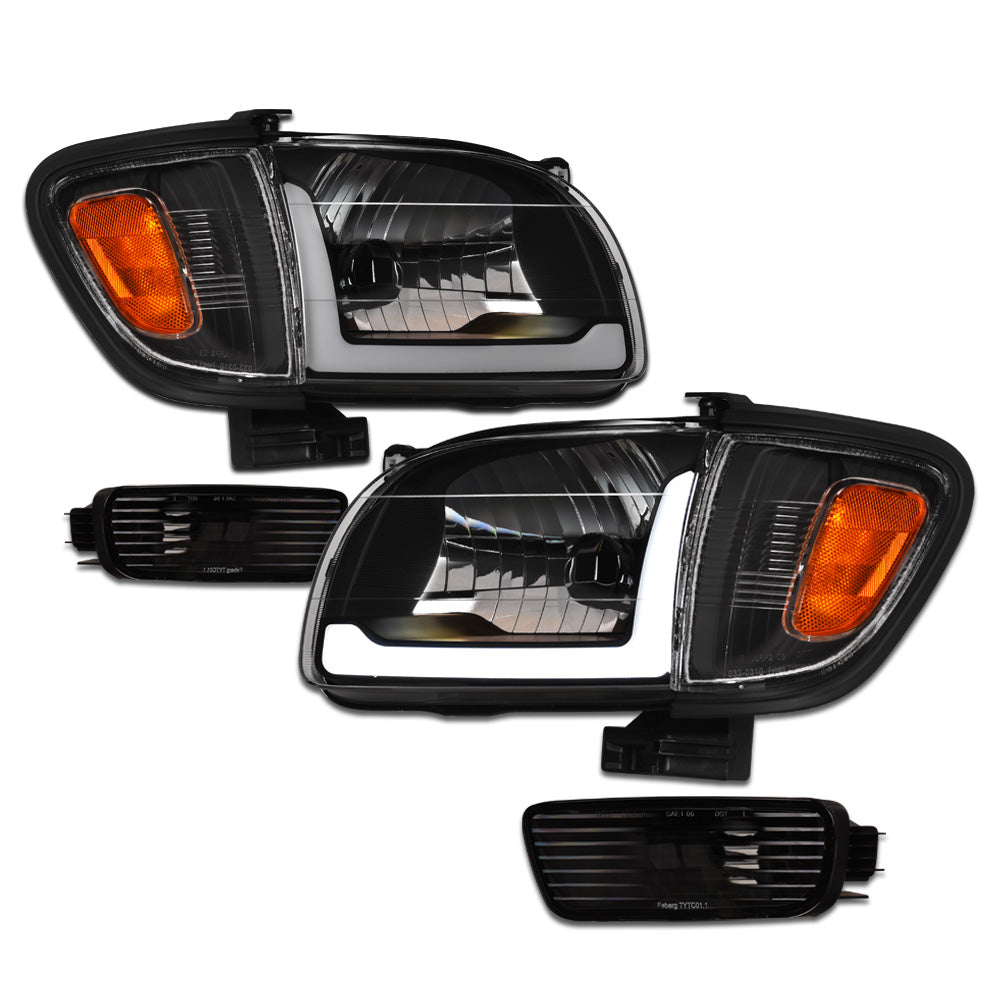 01-04 Toyota Tacoma Crystal Headlights 6PC LED Light Bar Black