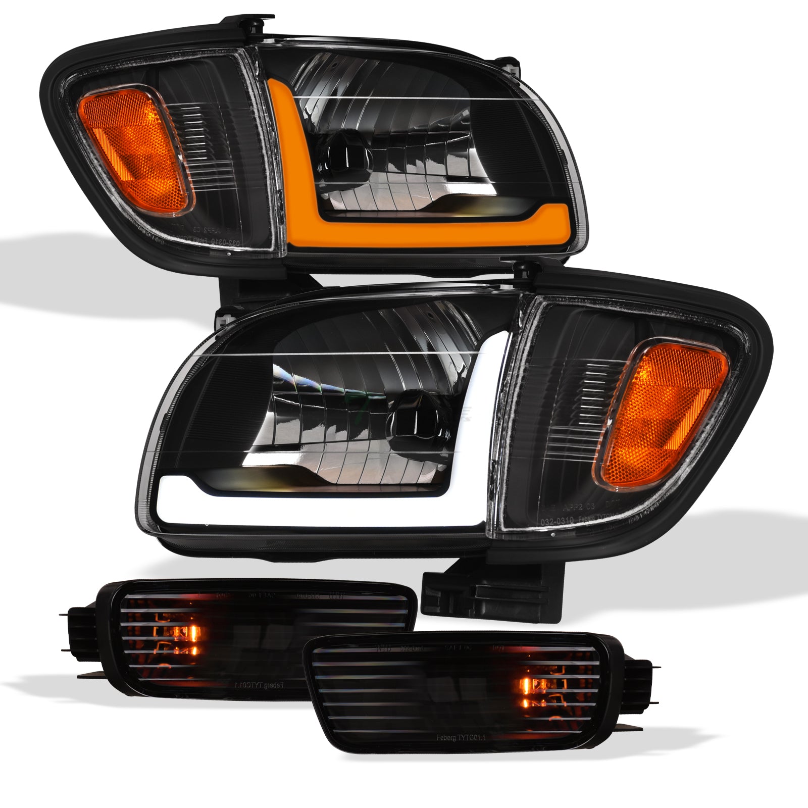 01-04 Toyota Tacoma Crystal Headlights w/ Sequential LED - Black 6PC