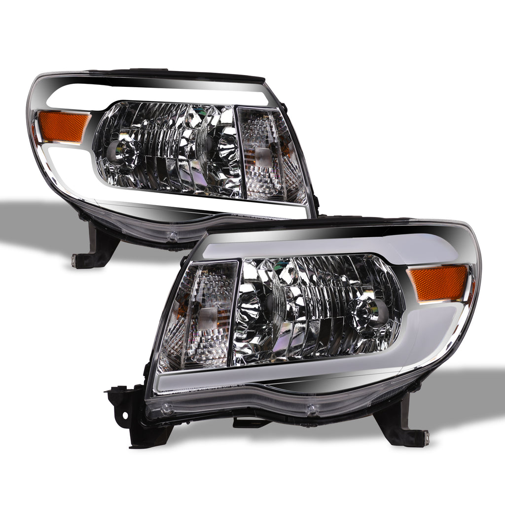 05-11 Toyota Tacoma Chrome Crystal Headlights w/ LED Light Bar