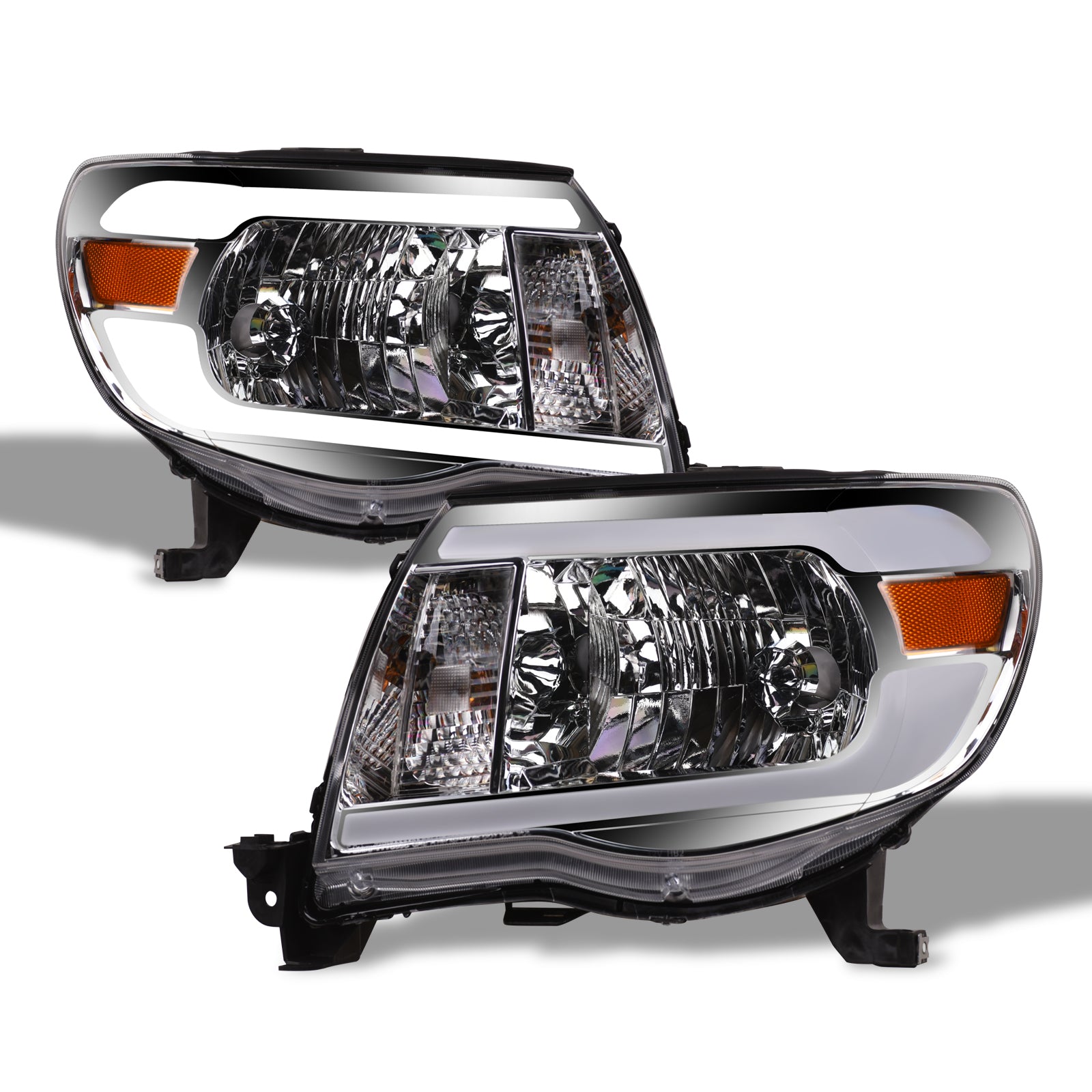 05-11 Toyota Tacoma Chrome Crystal Headlights w/ LED Light Bar