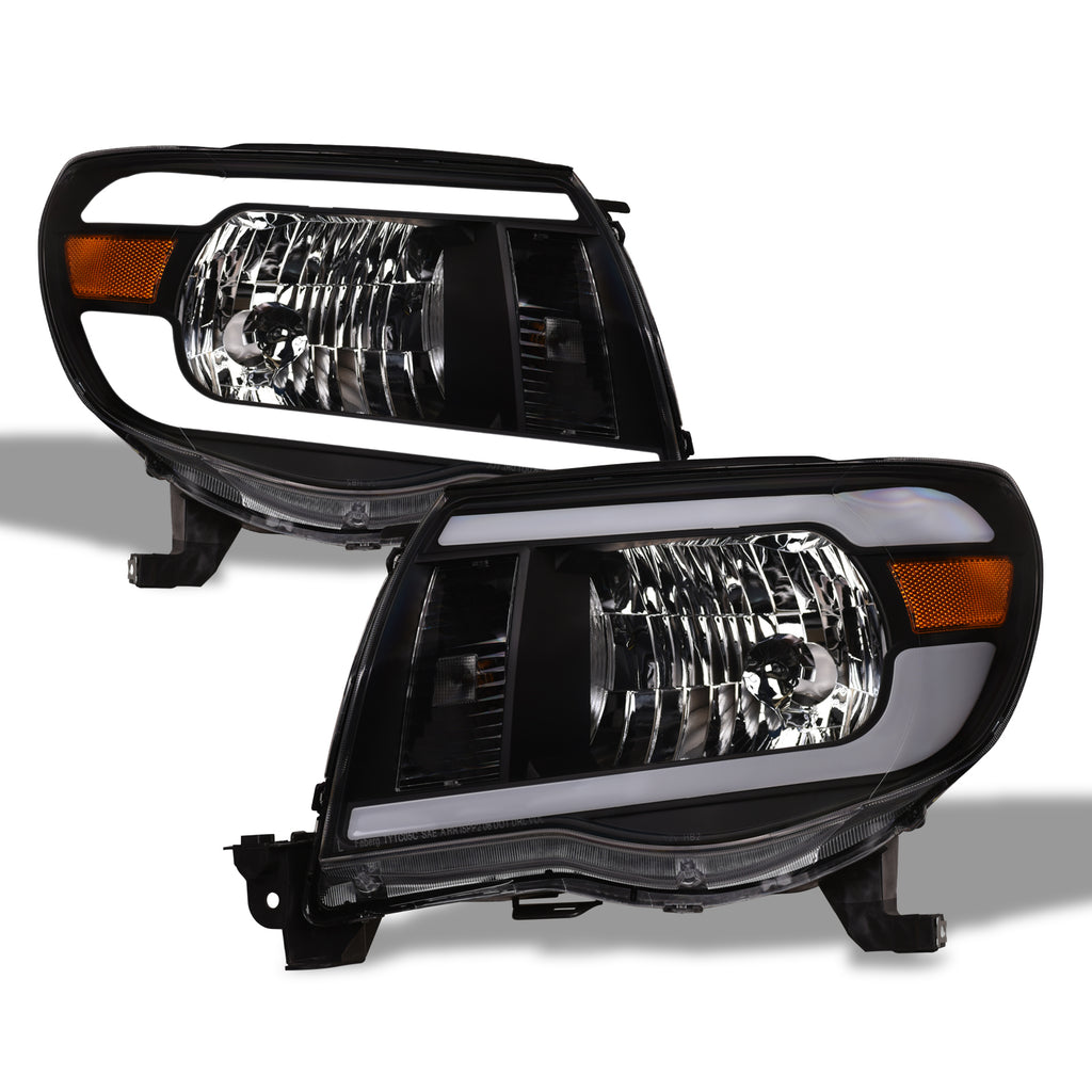 05-11 Toyota Tacoma LED Crystal Headlights Black w/ Light Bar