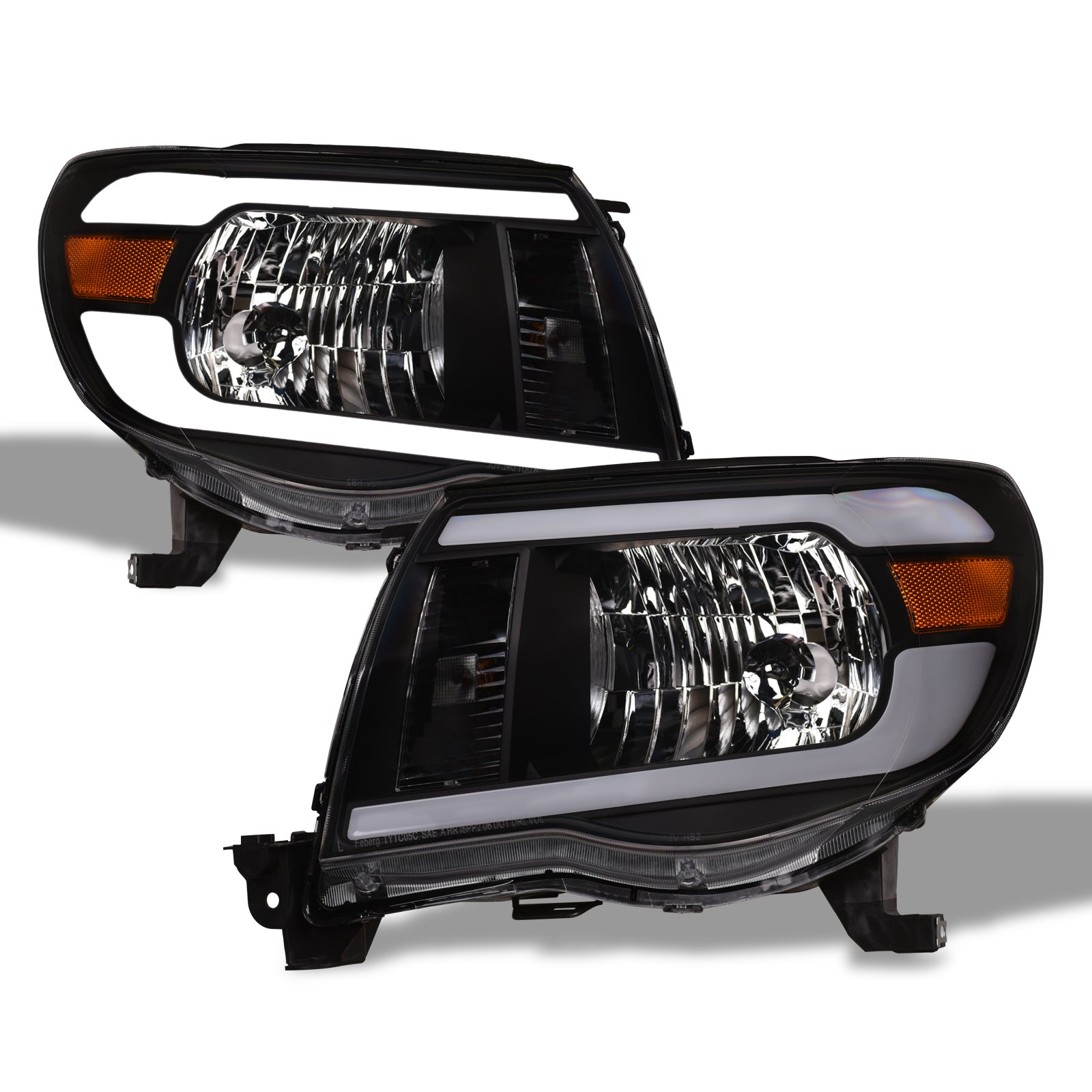 05-11 Toyota Tacoma LED Crystal Headlights Black w/ Light Bar