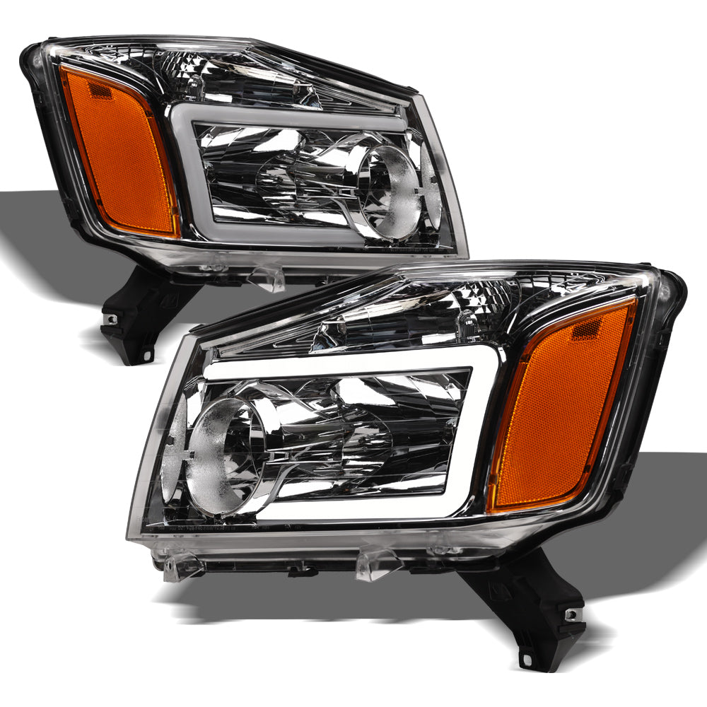 04-15 Nissan Titan Crystal Headlights w/ LED Light Bar - Chrome