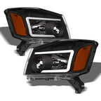 04-15 Nissan Titan LED Crystal Headlights Black - JDMA