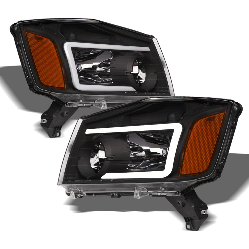 04-15 Nissan Titan LED Crystal Headlights Black - JDMA