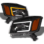 04-15 Nissan Titan Sequential LED Crystal Headlights - Black