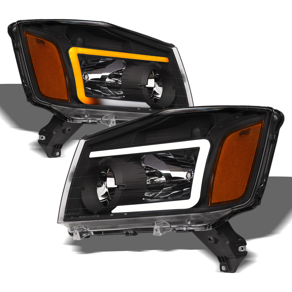 04-15 Nissan Titan Sequential LED Crystal Headlights - Black