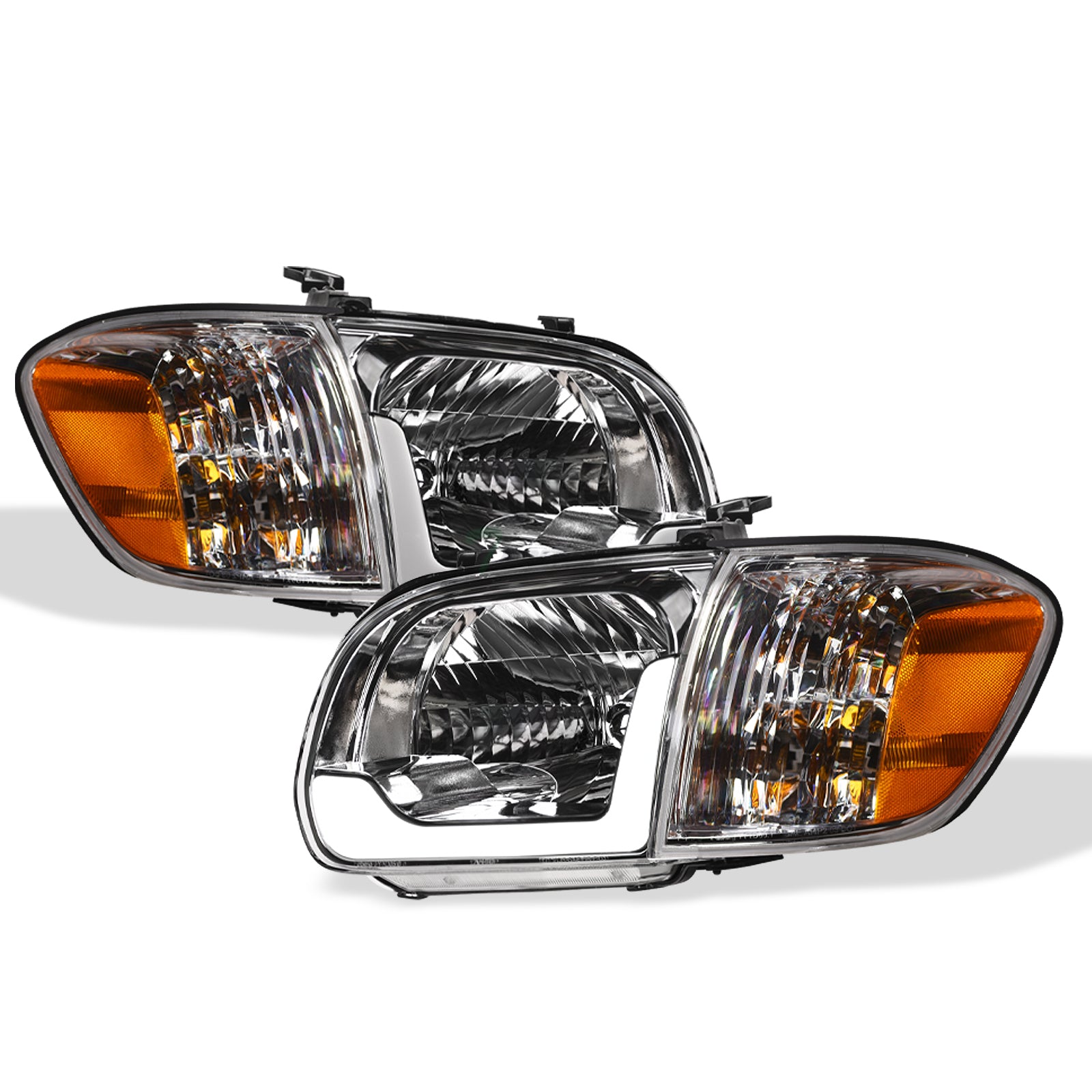 05-06 Toyota Tundra Chrome Crystal Headlights w/ LED Light Bar 4PC