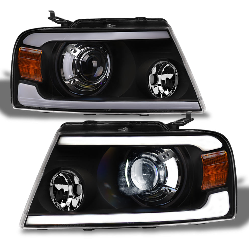 04-08 Ford F-150 Full LED Projector Headlights Black - HLPLNB
