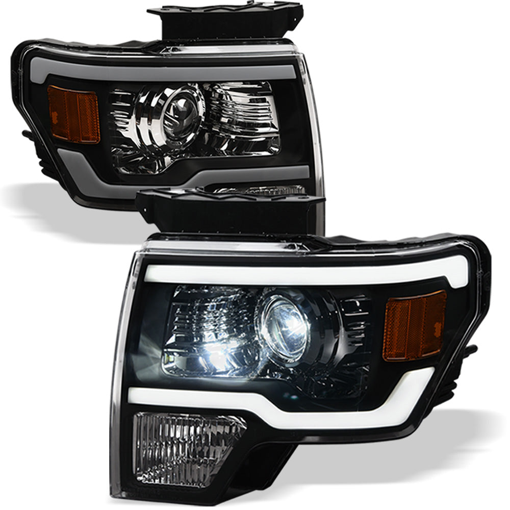 09-14 Ford F-150 Full LED Projector Headlights w/ Light Bar - Black