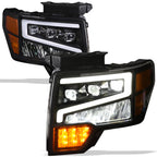 2009-2014 Ford F-150 Full LED Projector Headlights Black Amber