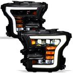 2015-2017 Ford F-150 Full LED Projector Headlights Black Amber