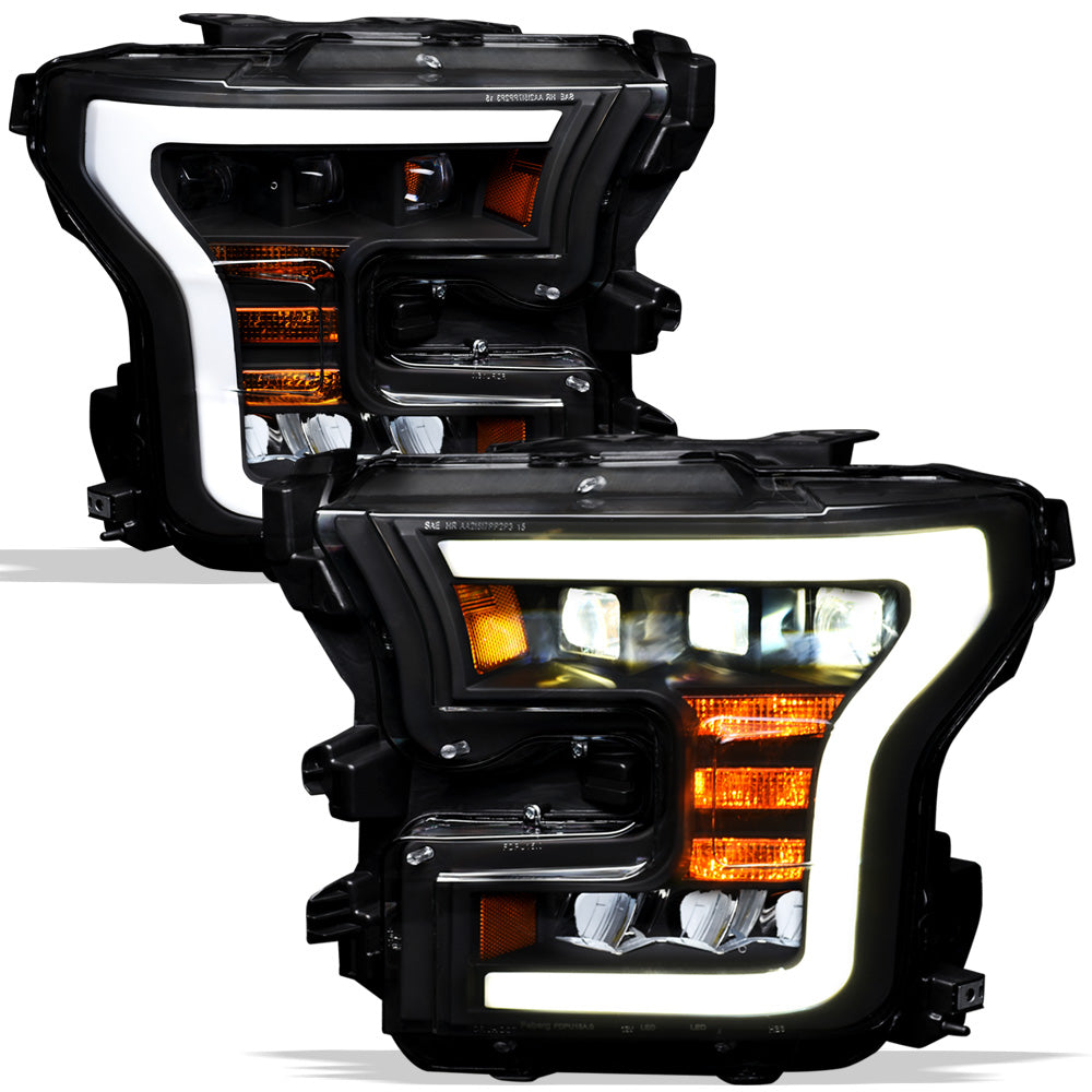 2015-2017 Ford F-150 Full LED Projector Headlights Black Amber