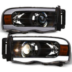 02-05 Dodge Ram Full LED Projector Headlights w/ Light Bar - Black