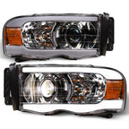 02-05 Dodge Ram Full LED Projector Headlights Chrome - LED Bar
