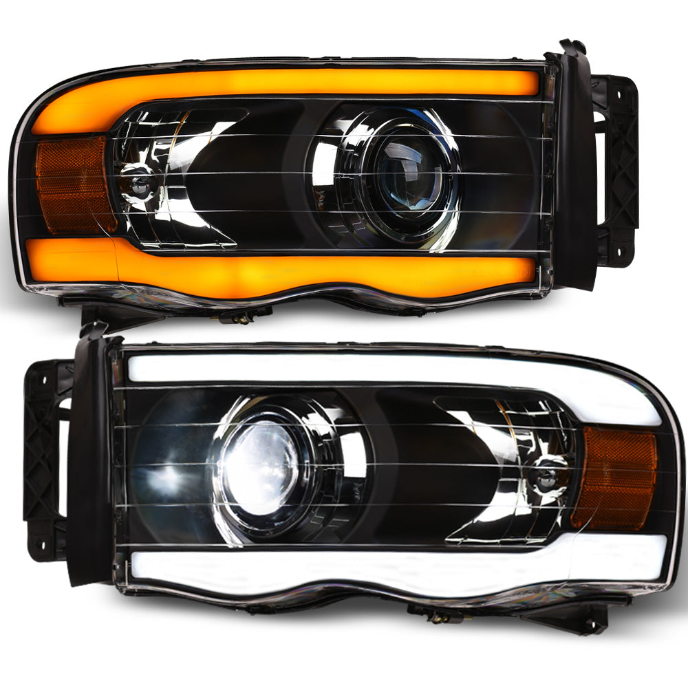02-05 Dodge Ram Full LED Projector Headlights Sequential Signal - Black