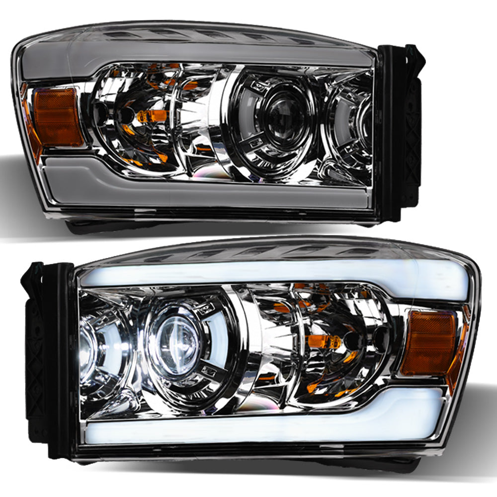 06-08 Dodge Ram Full LED Projector Headlights Chrome - DGPU06C