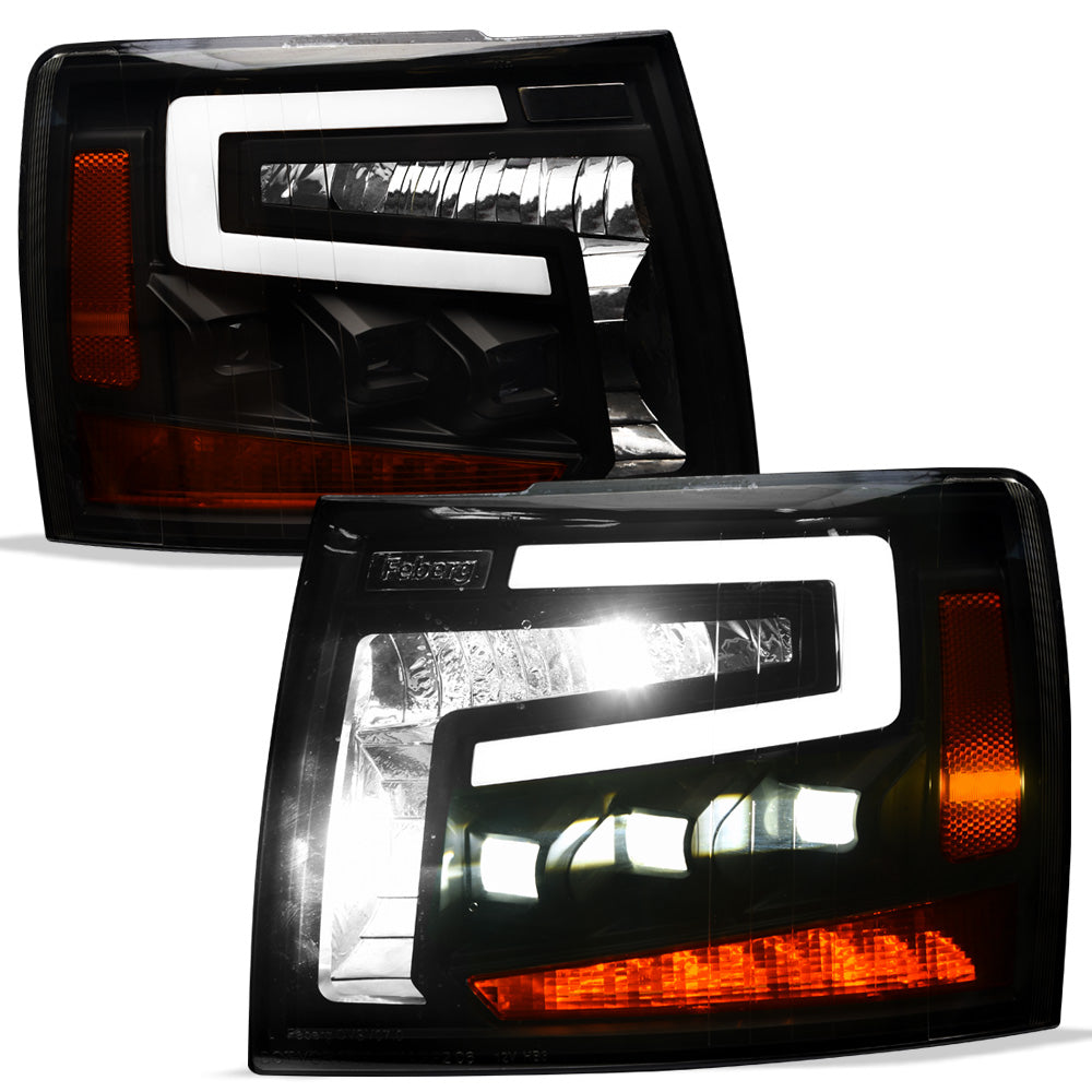 2007-2014 Chevrolet Silverado Full LED Projector Headlights w/Amber - Black