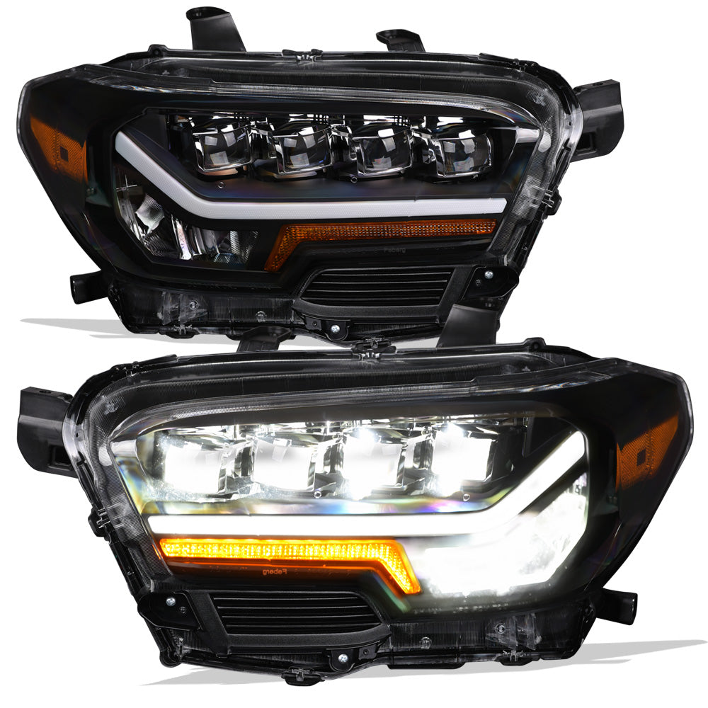 2016-2023 Toyota Tacoma Full LED Projector Headlights Amber - Black