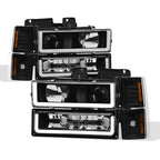 1994-2000 Chevrolet C/K Series Projector Headlights 8PC Set - Black