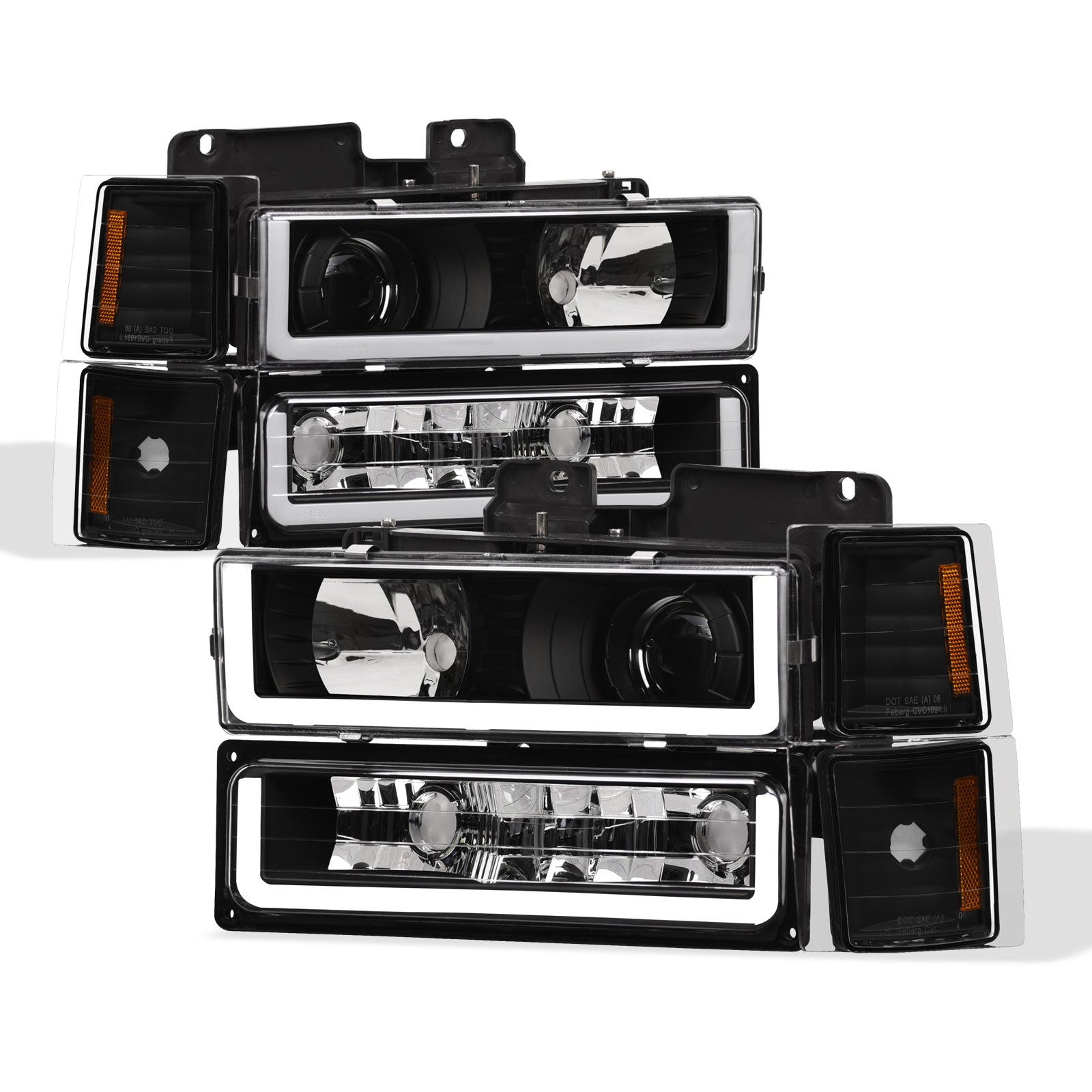 1994-2000 Chevrolet C/K Series Projector Headlights 8PC Set - Black