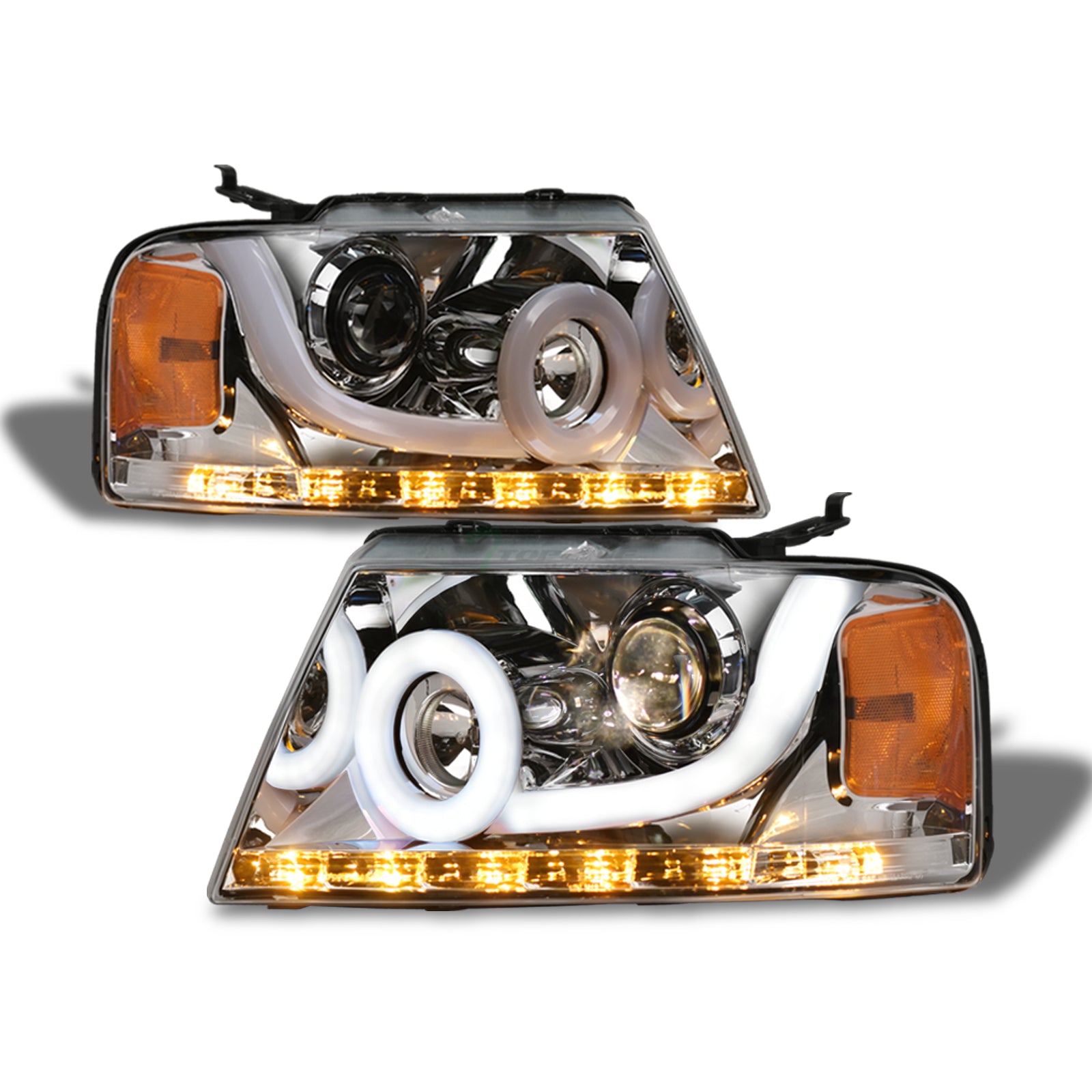 04-08 Ford F-150 LED Halo Projector Headlights Chrome - FDPU04B1