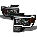 09-14 Ford F-150 LED Projector Headlights Black w/ Amber Light Bar