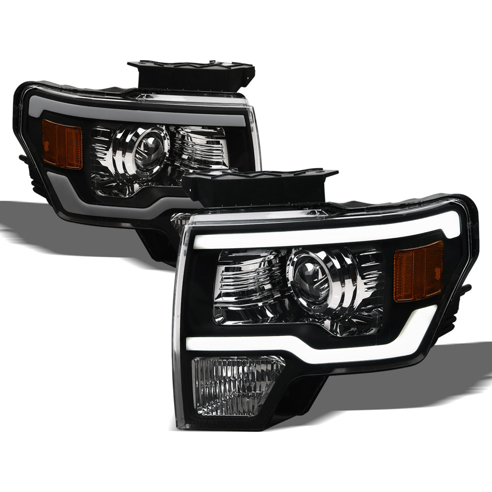 09-14 Ford F-150 LED Projector Headlights Black w/ Amber Light Bar