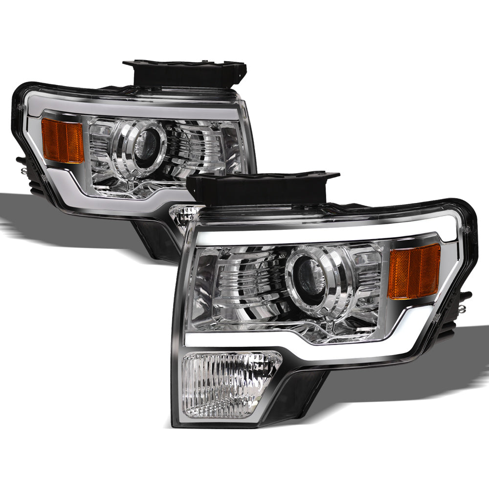 09-14 Ford F-150 Chrome LED Projector Headlights w/ Amber Light Bar