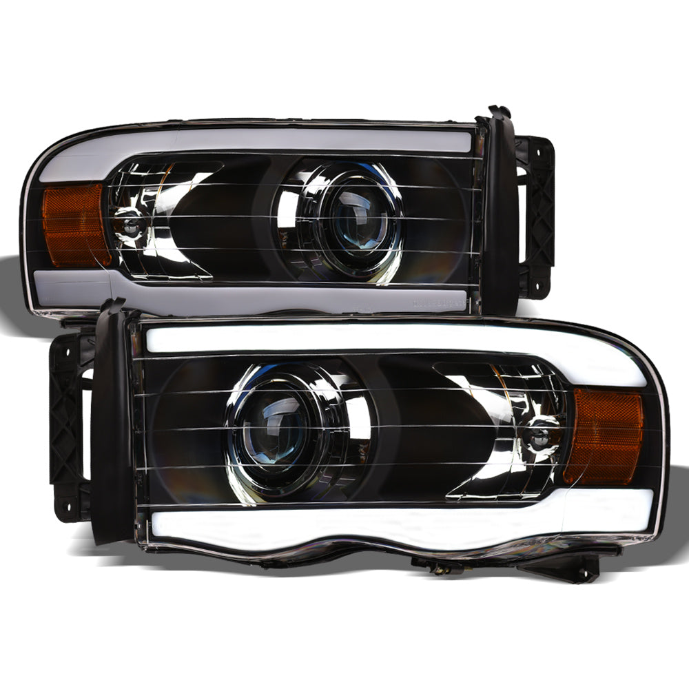 02-05 Dodge Ram Projector Headlights w/ LED Light Bar - Black