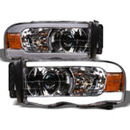 02-05 Dodge Ram Chrome Projector Headlights w/ LED Light Bar