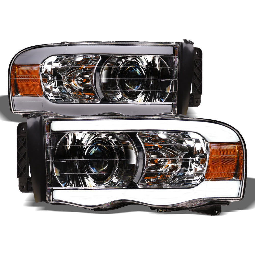 02-05 Dodge Ram Chrome Projector Headlights w/ LED Light Bar