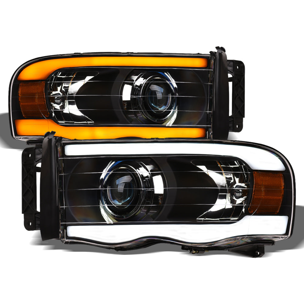 02-05 Dodge Ram Projector Headlights Sequential LED Turn Signal - Black