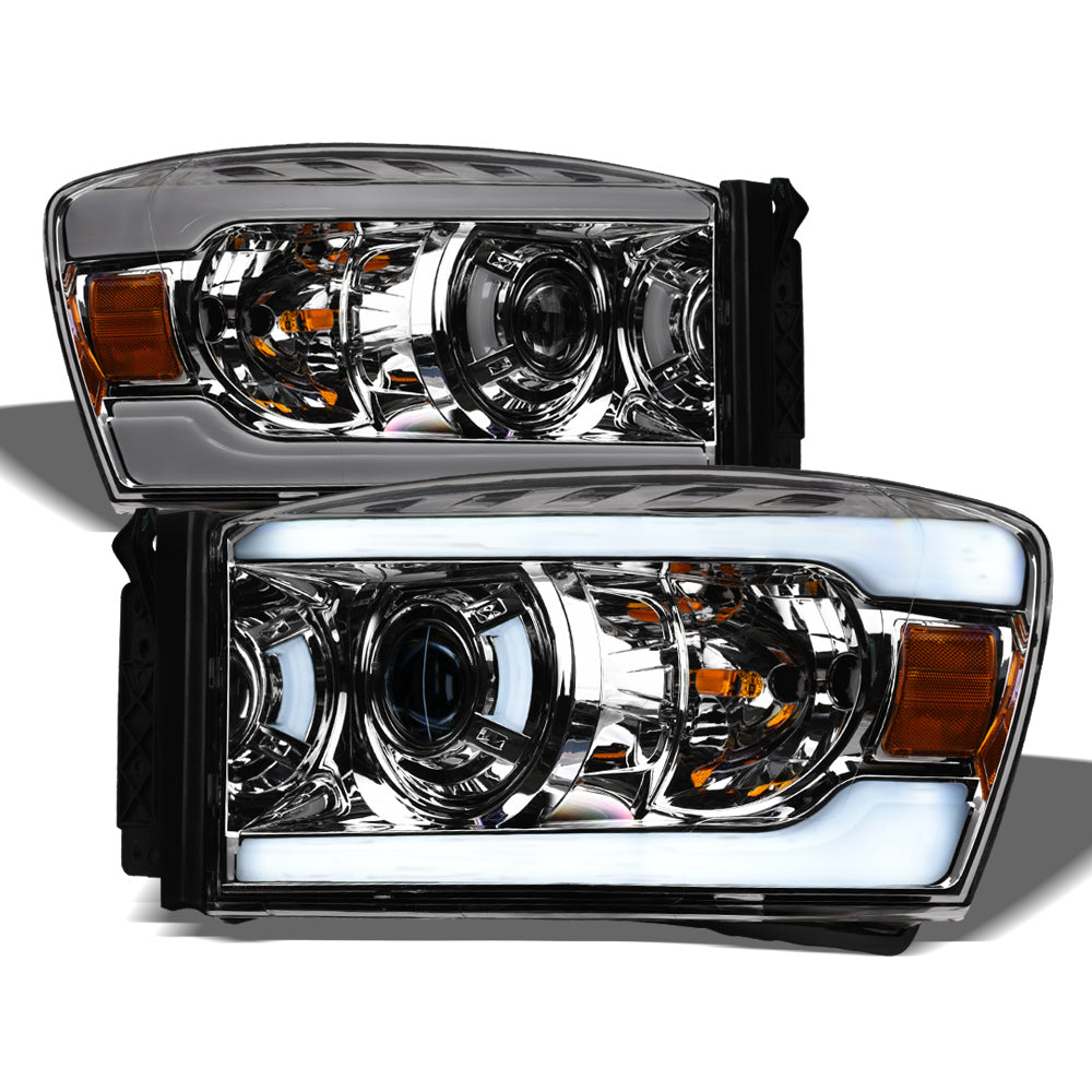 06-08 Dodge Ram Chrome Projector Headlights w/ LED Light Bar