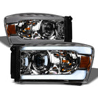 06-08 Dodge Ram Chrome Projector Headlights w/ LED Light Bar