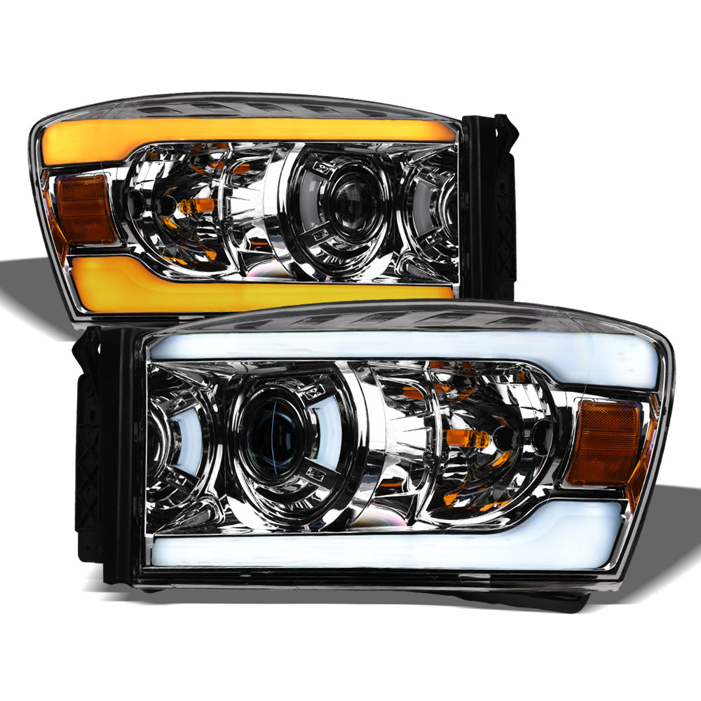 06-08 Dodge Ram Sequential LED Projector Headlights Chrome - DGPU06DS