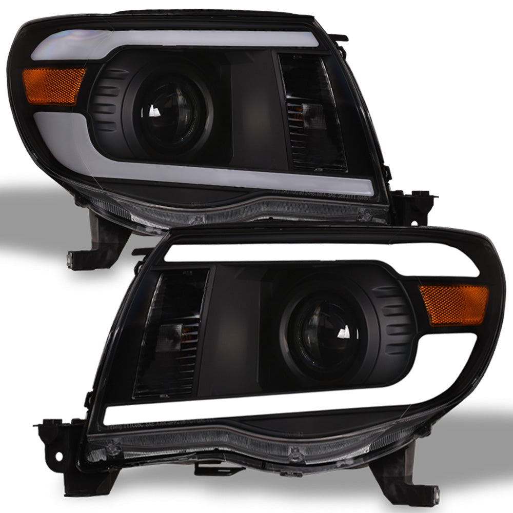 05-11 Toyota Tacoma Black Projector Headlights w/ LED Light Bar