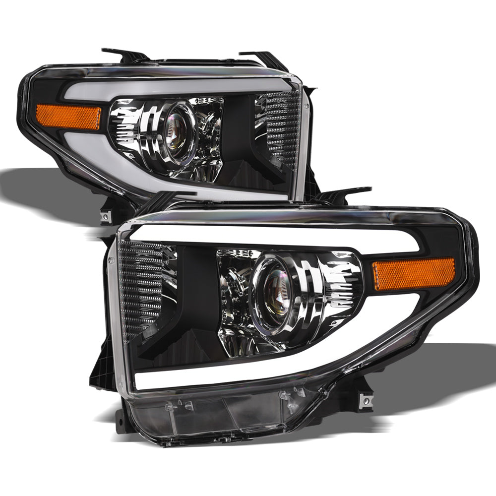 14-21 Toyota Tundra Projector Headlights LED Halo & Light Bar - Black