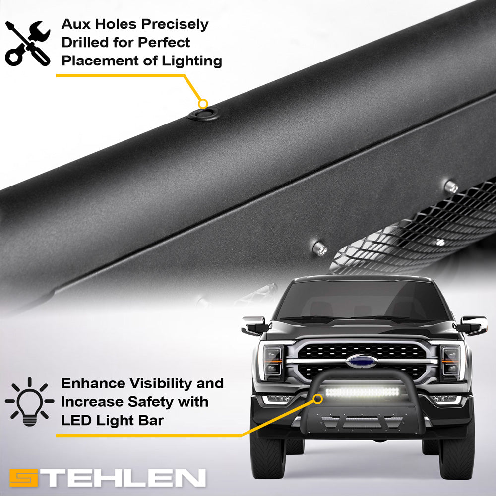 2008-2010 Jeep Grand Cherokee Bull Guard w/ LED Light Bar - Matte Black