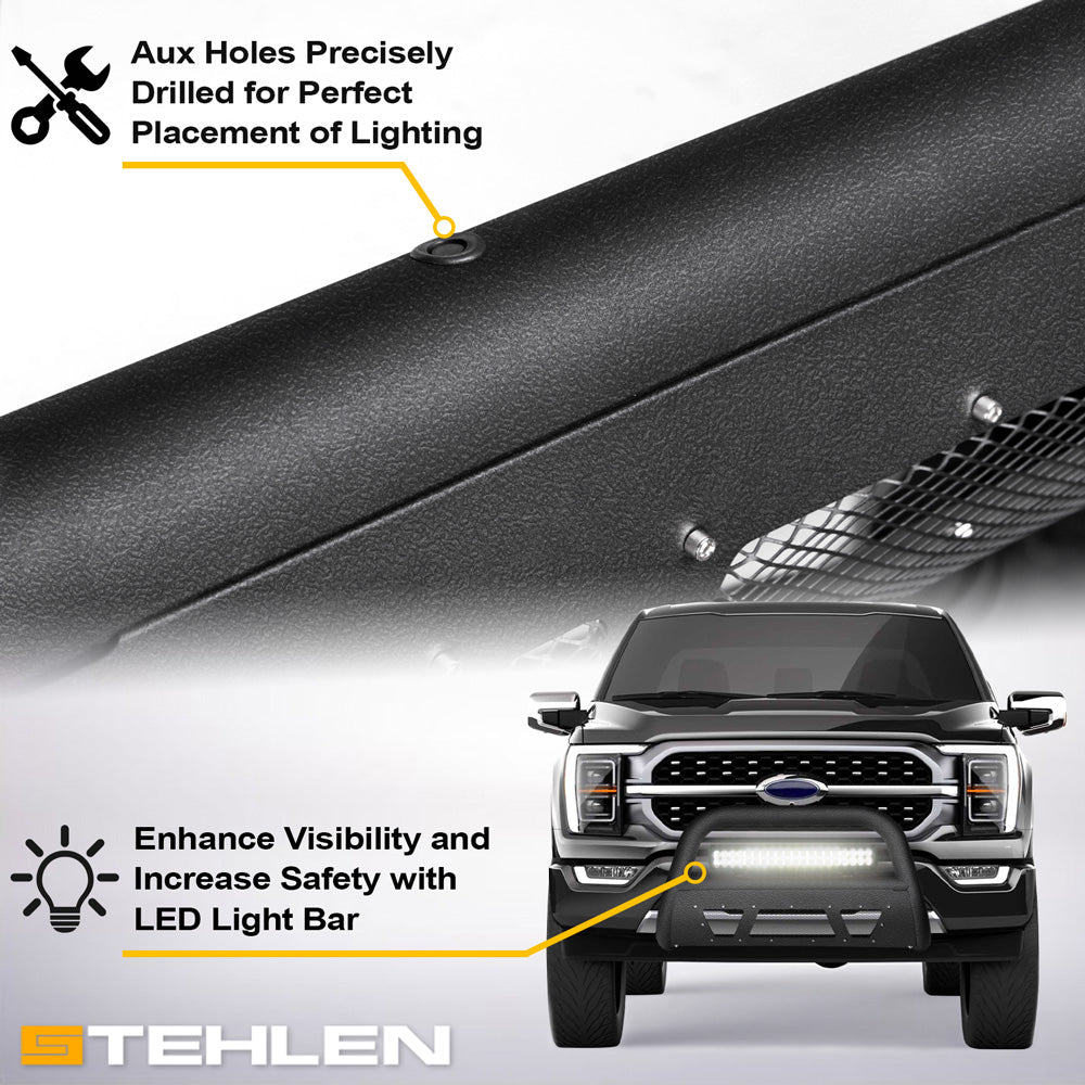 Ford F-150 Expedition Studded Mesh Bull Guard Combo w/ LED Light Bar