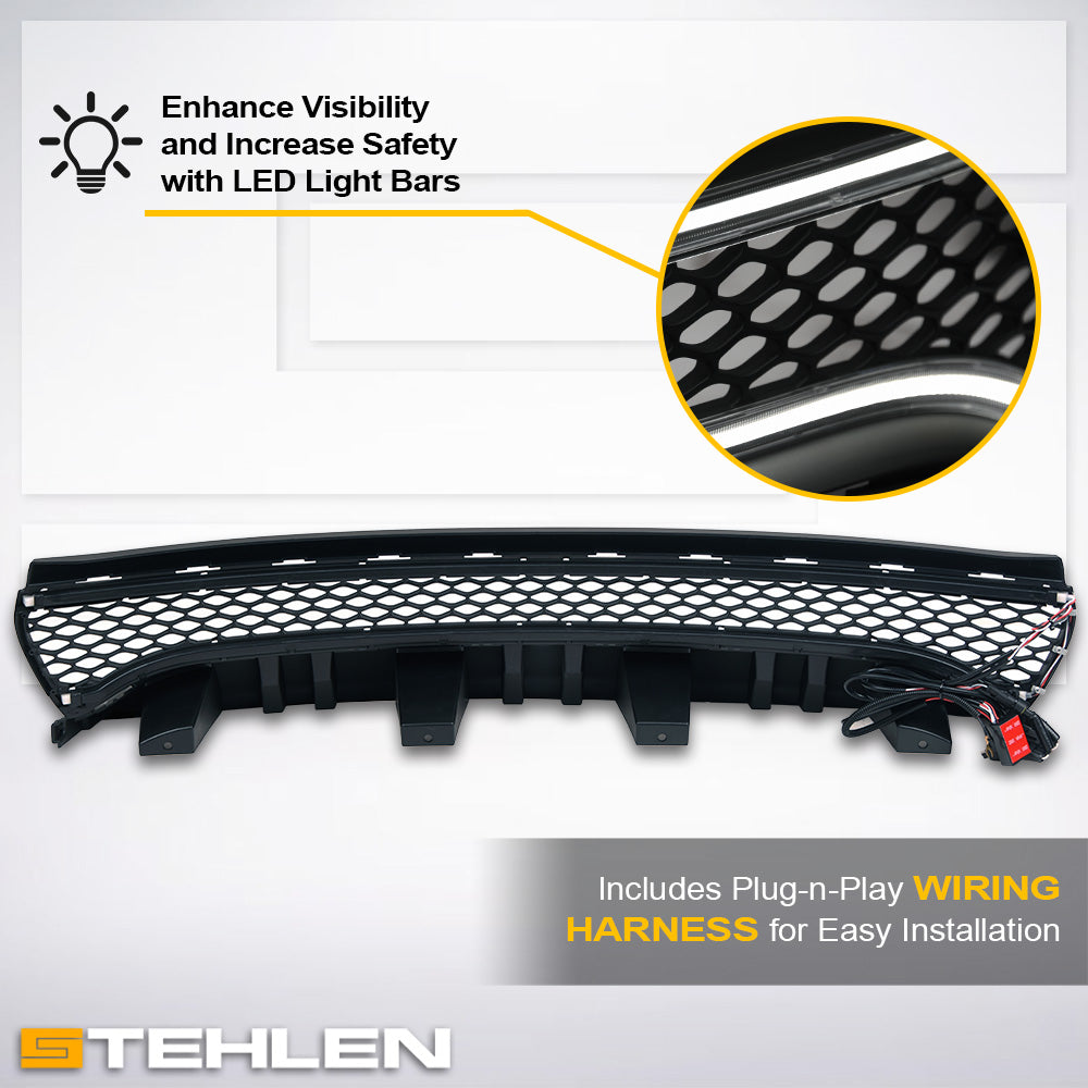 2015-2023 Dodge Charger Hex Style Front Grille w/LED Light Bar - Matte Black
